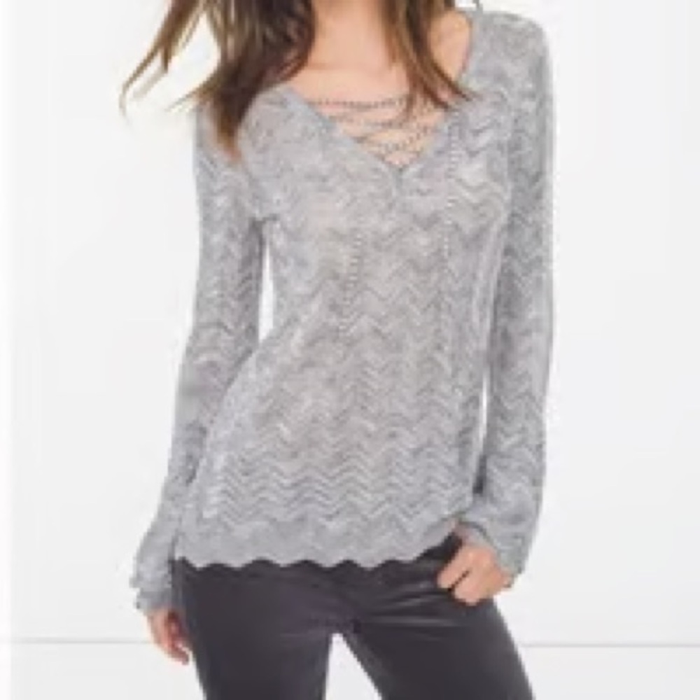 White House Black Market Gray Long Sleeve Top
